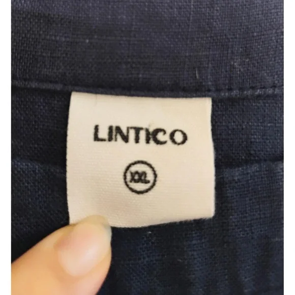 LINTICO Navy Blue Linen Pleated Midi Dress XXL 3/4 Sleeve Pockets Lagenlook - Picture 5 of 7